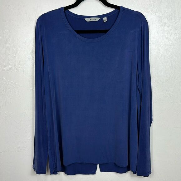 Athleta Ciao Bella Long Sleeve Split Back Top In Blue Size XL - Picture 2 of 11